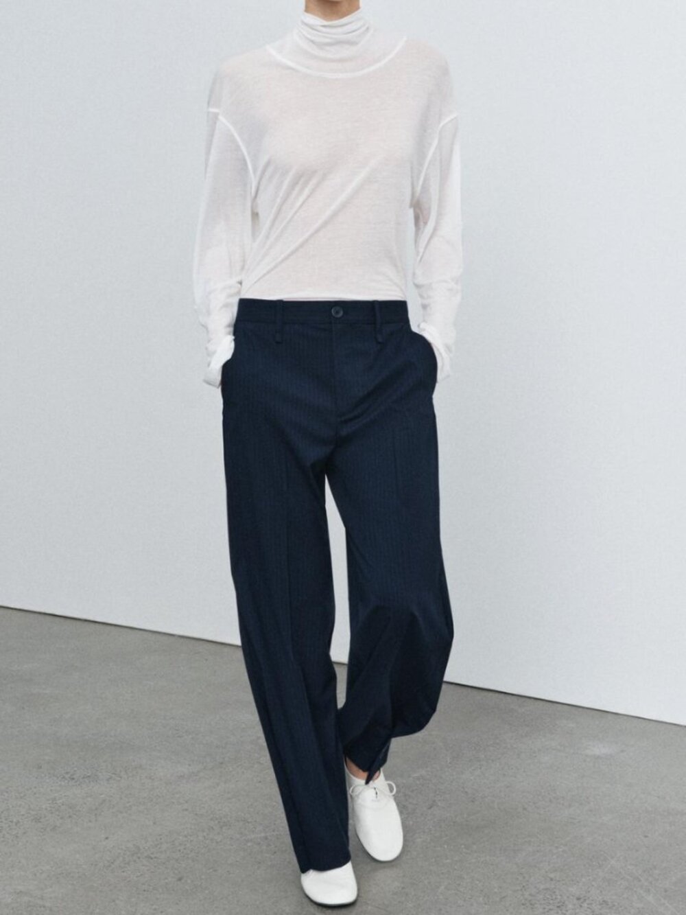 Zara Striped Pants with Button Hem, Navy, Size Small (NWT)